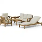 SouthBay Outdoor 6-Piece Deep Seating Sofa Set with Sun Lounger in Honey Teak & Cushion