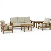 SouthBay Outdoor 5-Piece Deep Seating Sofa Set with Round Coffee Table in Honey Teak & Cushion