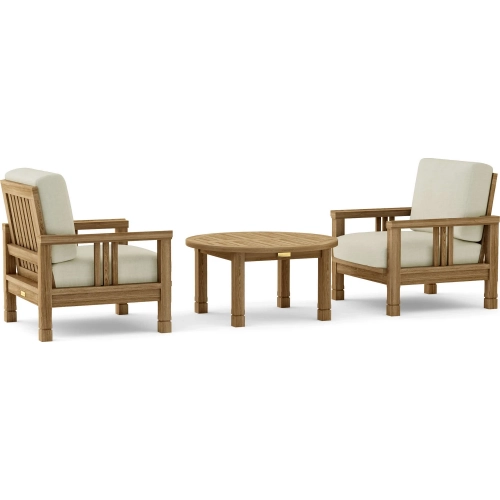 SouthBay Outdoor 3-Piece Deep Seating Accent Chair Set with Round Coffee Table in Honey Teak & Cushi