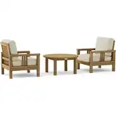 SouthBay Outdoor 3-Piece Deep Seating Accent Chair Set with Round Coffee Table in Honey Teak & Cushi