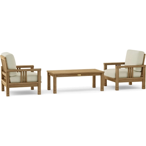 SouthBay Outdoor 3-Piece Deep Seating Accent Chair Set with Rectangular Coffee Table in Honey Teak &