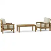 SouthBay Outdoor 3-Piece Deep Seating Accent Chair Set with Rectangular Coffee Table in Honey Teak &