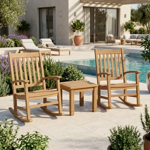 Palm Beach Outdoor 3-Piece Rocking Chair Set in Honey Golden Teak