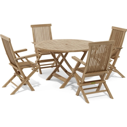 Bahama & Classic Outdoor 5-Piece 47" Round Folding Dining Set in Honey Golden Brown Teak
