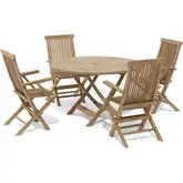 Bahama & Classic Outdoor 5-Piece 47" Round Folding Dining Set in Honey Golden Brown Teak