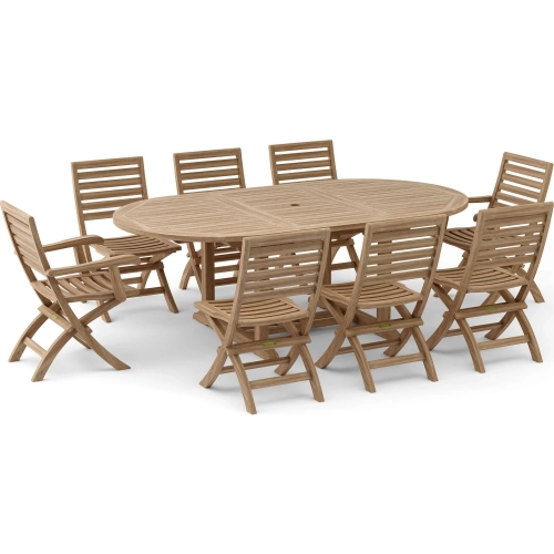Bahama & Andrew Outdoor 9-Piece Dining Set in Honey Golden Brown Teak
