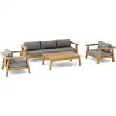 Palermo Outdoor 4-Piece Deep Seating Sofa Set in Teak & Cushion