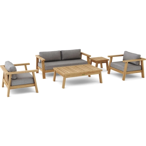 Palermo Outdoor 5-Piece Deep Seating Loveseat Set in Teak & Cushion