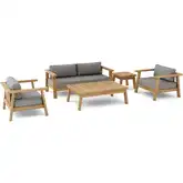 Palermo Outdoor 5-Piece Deep Seating Loveseat Set in Teak & Cushion
