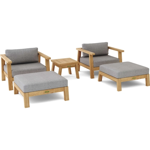 Palermo Outdoor 5-Piece Deep Seating Accent Chair Set in Teak & Cushion