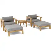 Palermo Outdoor 5-Piece Deep Seating Accent Chair Set in Teak & Cushion