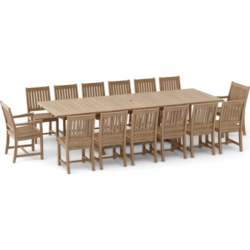 Valencia Outdoor & Rialto 15-Piece Dining Set in Honey Golden Teak