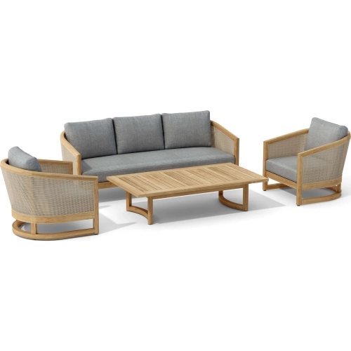 Catania Outdoor 4-Piece Deep Seating Armchair Set in Teak, Synthetic Rattan & Cushion