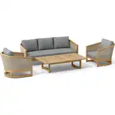 Catania Outdoor 4-Piece Deep Seating Armchair Set in Teak, Synthetic Rattan & Cushion