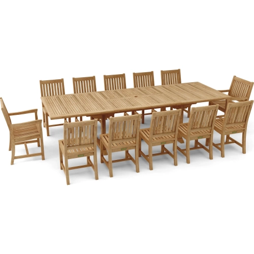 Valencia Outdoor & Rialto 13-Piece Dining Set in Honey Golden Teak