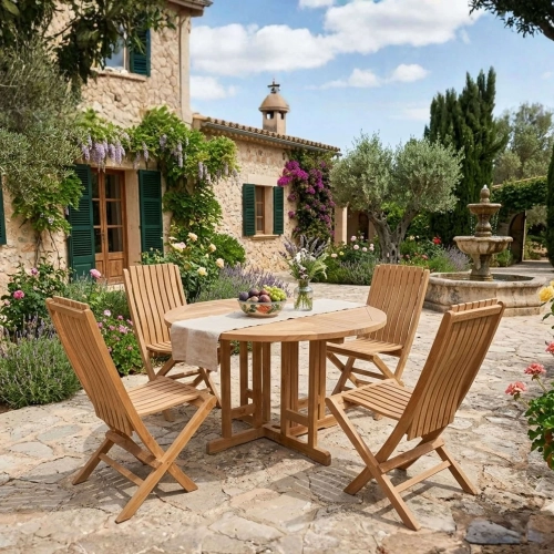 Butterfly & Comfort 5-Piece Dining Set in Honey Golden Brown Teak