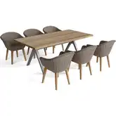 Alura Padua Outdoor 7-Piece Dining Set in Teak, Gray Aluminum & Poly Wicker