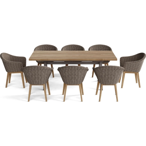 Alura Padua Outdoor 9-Piece Dining Set in Teak, Gray Aluminum & Poly Wicker