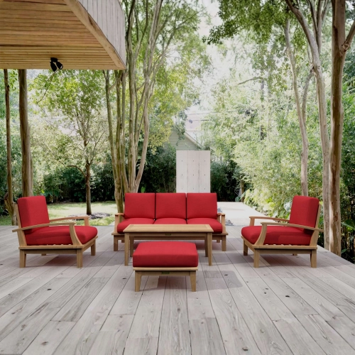 Brianna Outdoor 5-Piece Deep Seating Sofa Set in Teak & Cushion