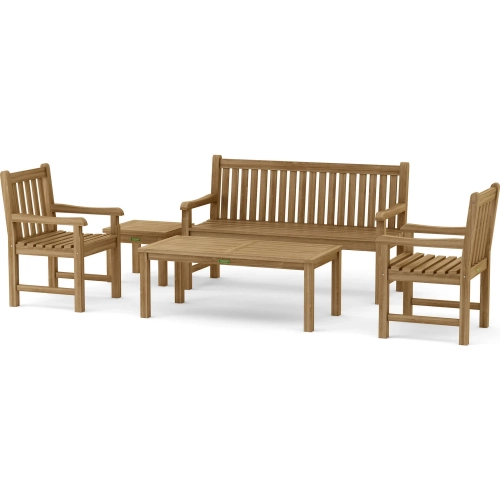 Classic Outdoor 5-Piece 3-Seater Bench Conversation Set in Honey Golden Brown Teak
