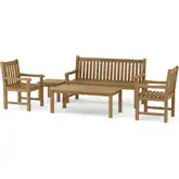 Classic Outdoor 5-Piece 3-Seater Bench Conversation Set in Honey Golden Brown Teak