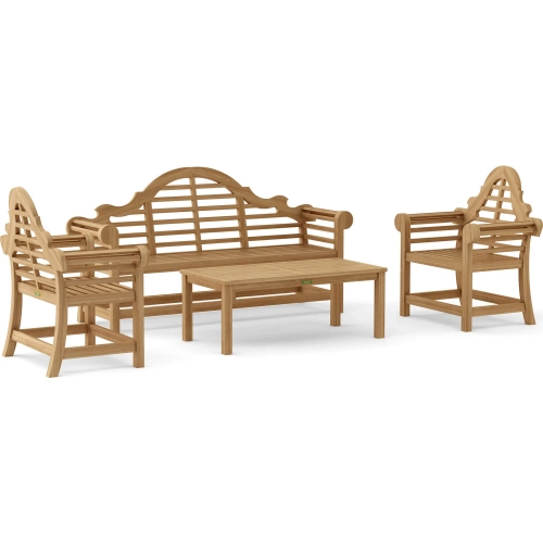 Marlborough Outdoor 4-Piece Bench Set in Honey Golden Brown Teak