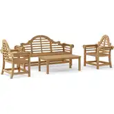 Marlborough Outdoor 4-Piece Bench Set in Honey Golden Brown Teak