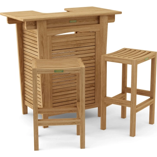 Montego Outdoor 3-Piece Bar Set in Honey Golden Brown Teak