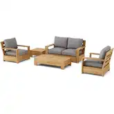Madera Outdoor 5-Piece Deep Seating Loveseat Set in Honey Teak & Cushion