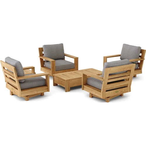 Madera Outdoor 6-Piece Deep Seating Swivel Chair Set in Honey Teak & Cushion