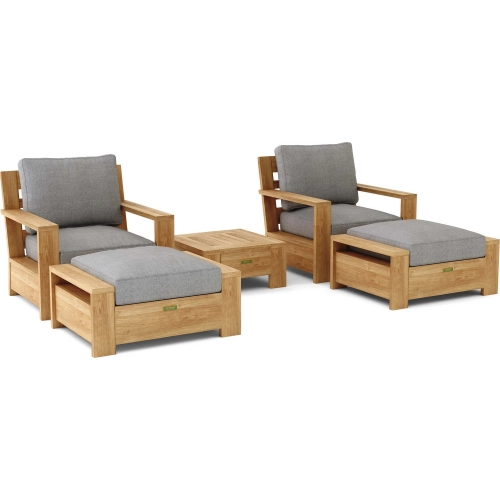 Madera Outdoor 5-Piece Deep Seating Armchair Set in Honey Teak & Cushion