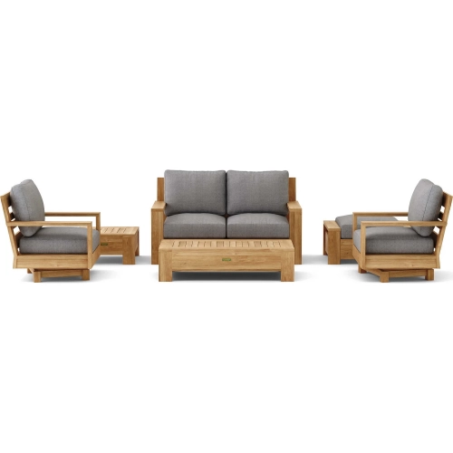 Madera Outdoor 6-Piece Deep Seating Loveseat Set in Honey Teak & Cushion