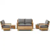 Madera Outdoor 6-Piece Deep Seating Loveseat Set in Honey Teak & Cushion