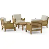 Luxe Outdoor 5-Piece Accent Chair & Ottoman Set in Teak, Synthetic Rattan & Cushion