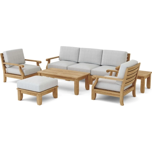 Riviera Outdoor 8-Piece Modular Sofa Set in Teak & Cushion