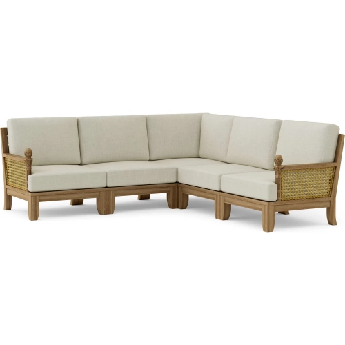 Luxe Outdoor 5-Piece Deep Seating Modular Sectional Sofa in Teak, Rattan & Cushion