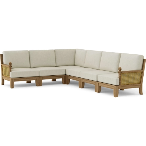 Luxe Outdoor 6-Piece Deep Seating Modular Sectional Sofa in Teak, Rattan & Cushion