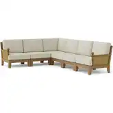 Luxe Outdoor 6-Piece Deep Seating Modular Sectional Sofa in Teak, Rattan & Cushion