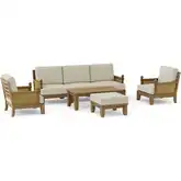 Luxe Outdoor 6-Piece Deep Seating Modular Sofa Set in Teak, Rattan & Cushion