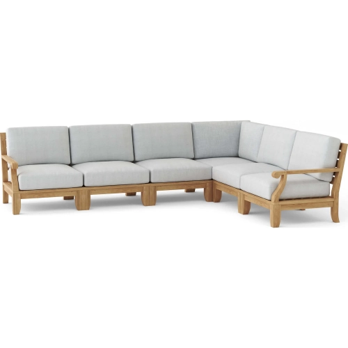 Riviera Outdoor 6-Piece Modular Sectional Sofa Set in Teak & Cushion