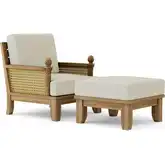 Luxe Outdoor 2-Piece Accent Chair & Ottoman Set in Teak, Synthetic Rattan & Cushion