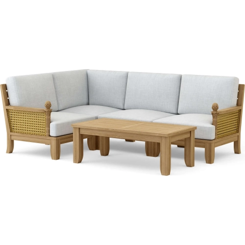 Luxe Outdoor 5-Piece Modular Sectional Sofa with Coffee Table in Teak, Rattan & Cushion