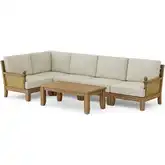 Luxe Outdoor 6-Piece Modular Sectional Sofa with Coffee Table in Teak, Rattan & Cushion