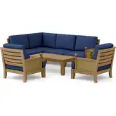 Luxe Outdoor 6-Piece Deep Seating Modular Sectional Sofa Set in Teak, Rattan & Cushion