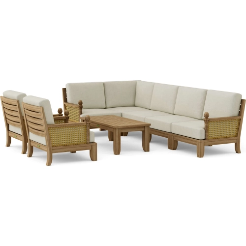 Luxe Outdoor 8-Piece Deep Seating Modular Sectional Sofa Set in Teak, Rattan & Cushion