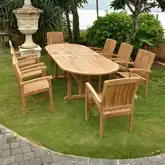 Sahara Outdoor 9-Piece Oval Dining Set with Stackable Armchairs in Honey Golden Brown Teak