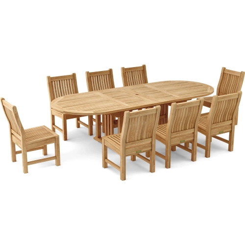 Sahara Outdoor 9-Piece Oval Dining Set with Side Chairs in Honey Golden Brown Teak