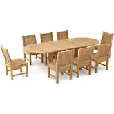 Sahara Outdoor 9-Piece Oval Dining Set with Side Chairs in Honey Golden Brown Teak