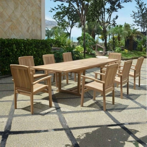 Bahama & Stackable Sahara Outdoor 9-Piece Dining Set in Honey Golden Brown Teak