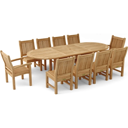 Sahara Outdoor 11-Piece Oval Dining Set in Honey Golden Brown Teak